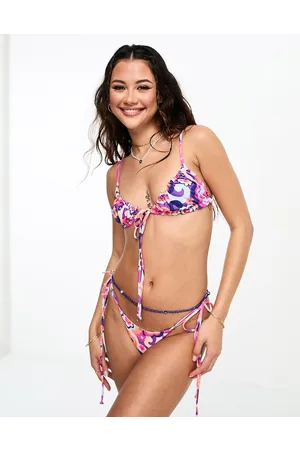 Kulani Kinis Thong tie side bikini bottom in Tipsy Dip floral print