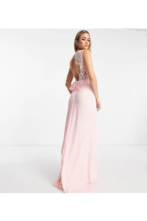 TFNC S chiffon maxi dress with lace scalloped back in whisper - LPINK