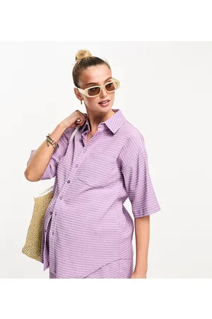 The Frolic Maternity hassiuma short sleeve shirt co-ord in lilac gingham