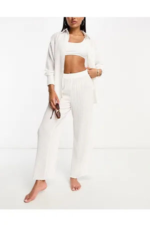 The Frolic Tourmaline shirred wide long trouser co-ord in pleated texture