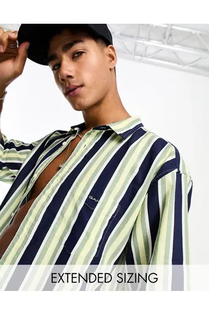GANT Short sleeve cotton linen stripe relaxed fit shirt in mid