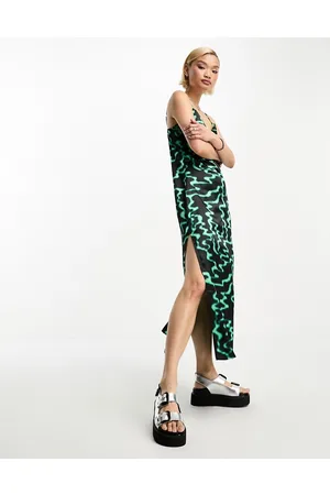 Urban Threads Satin cami strap midi dress in abstract print