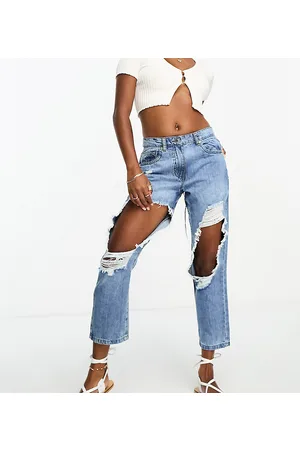 Parisian Extreme rip boyfriend jeans in mid wash