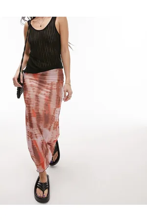 Topshop Mesh tie dye picot trim midi skirt in
