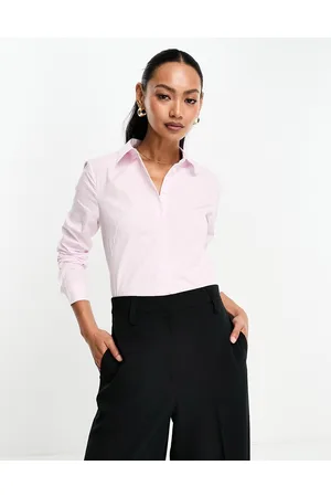 ASOS Long sleeve fitted stretch cotton shirt in pink & white stripe