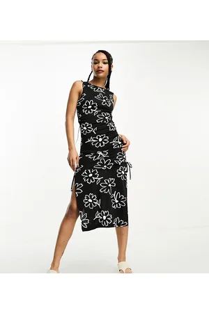 JDY Exclusive keyhole side midi dress in & white floral