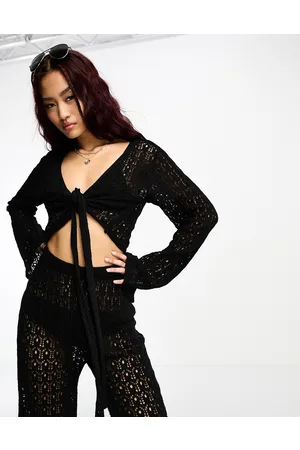 Style Cheat Tie front crochet top co-ord in