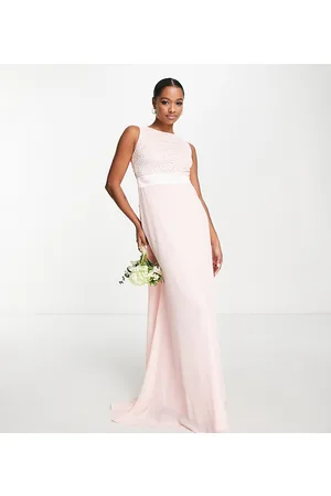 TFNC S chiffon maxi dress with lace scalloped back in whisper - LPINK