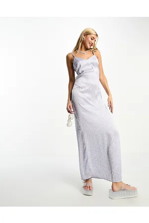 Heartbreak Satin cami maxi dress with side split in lilac ditsy floral