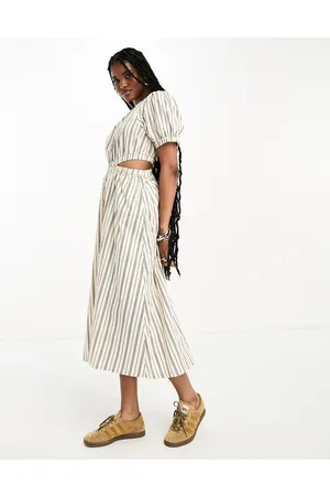 Object Cut out side midi dress in neutral stripe