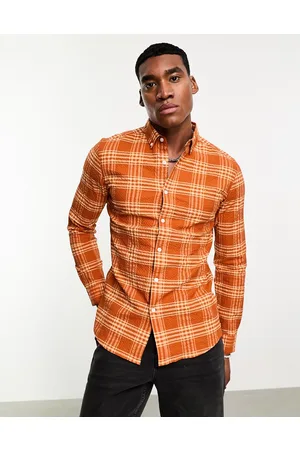 Farah Wailer textured check long sleeve shirt in burnt dark