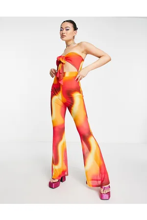 ASOS Strapless tie front mesh jumpsuit with cut out in ombre print