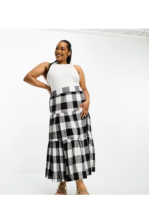 ASOS ASOS DESIGN Curve tiered midi skirt in jumbo mono gingham