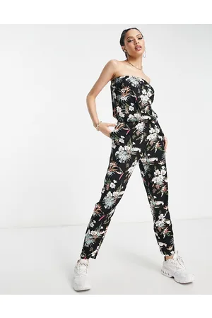 Urban classics Bandeau jumpsuit in black tropical print