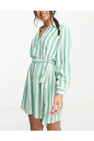 Accessorize Stripe dipped hem beach shirt in and white