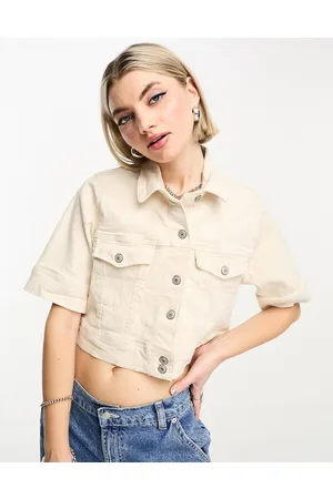 Noisy May Cropped boxy denim jacket in ecru