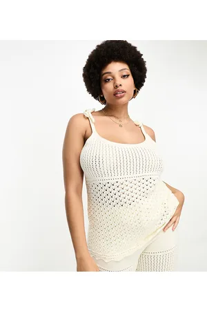 Simply Be Exclusive co-ord crochet cami top in cream