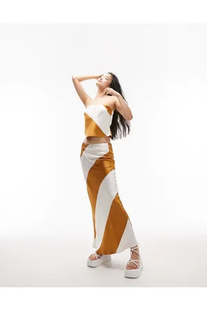 Topshop Co-ord large stripe maxi skirt in spiced rum