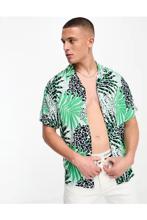 JACK & JONES Originals oversized revere collar shirt in multi palm print