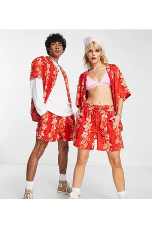 Reclaimed Viscose short co-ord in floral hibiscus print