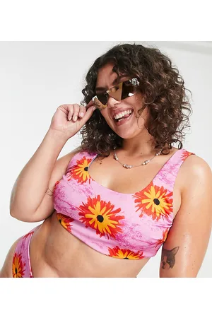 COLLUSION Plus flower print reversible bikini crop top in