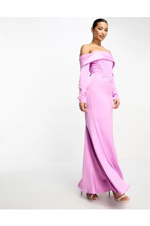 Something New Corsetted off the shoulder maxi dress in satin