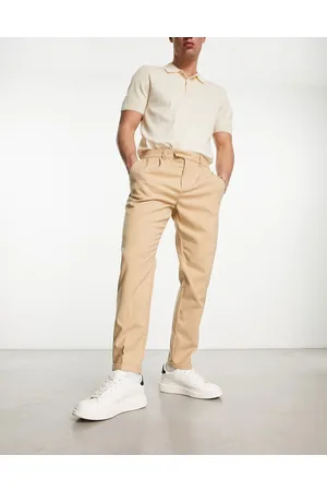 New Look Tapered pleat front trousers in stone