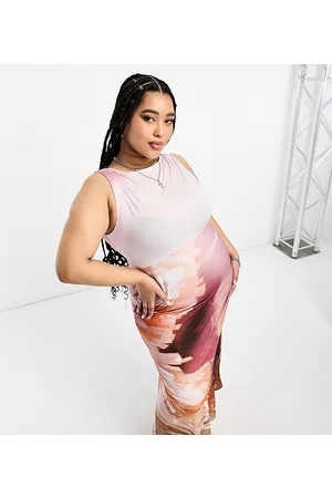 COLLUSION Plus photopgraphic print slash neck vest maxi dress in