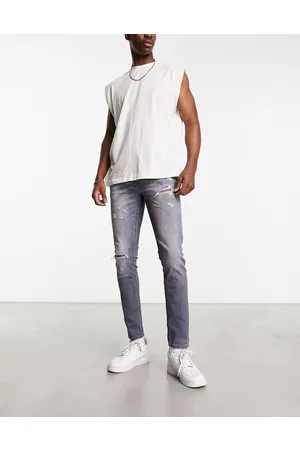 JACK & JONES Intelligence Liam super stretch skinny fit jeans with rip and repair in wash