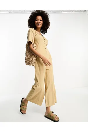 ASOS Jersey button front chuck on jumpsuit in mocha