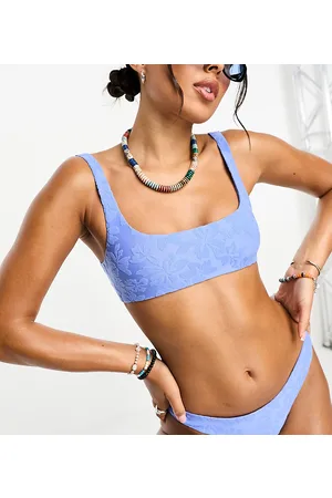 Weekday Sand jacquard scoop neck bikini top in hawaiian floral exclusive to ASOS