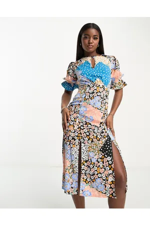 Influence Flutter sleeve midi tea dress in mixed floral print