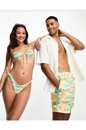 Kulani Kinis Retro V thong bikini bottom in Honey Pot floral print
