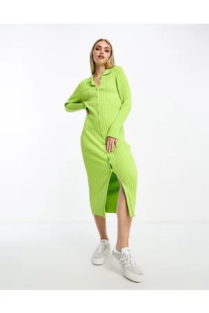 Monki Rib knit polo maxi dress in