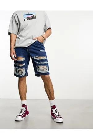The Ragged Priest Relaxed skate shorts with distressing in denim