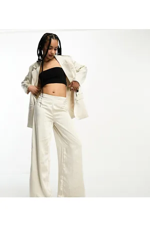 ONLY High waisted satin palazzo trouser co-ord in champagne