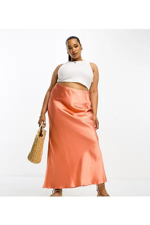 ASOS ASOS DESIGN Curve satin bias midi skirt in apricot