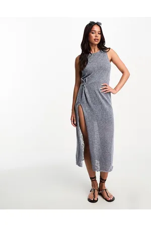 Pull&Bear Sleeveless maxi dress with split detail in marl
