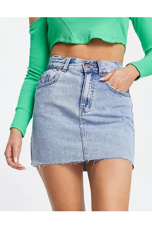 Pull&Bear Frayed hem elasticated waist denim mini skirt in