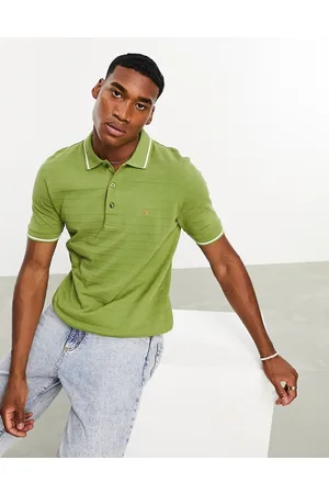 Farah Kingston pique stripe polo shirt in moss