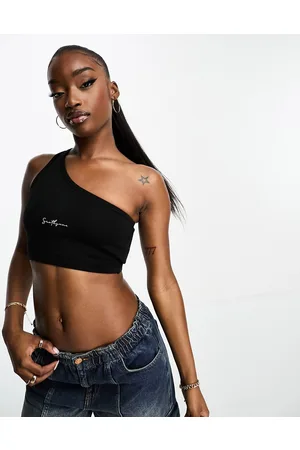 Sixth June Knitted asymetrical crop top in