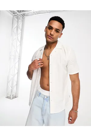 Only & Sons Linen mix revere collar shirt in