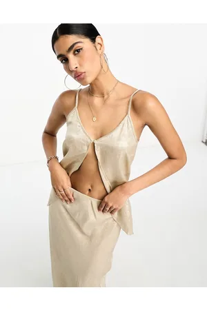Never Fully Dressed 90s drape top co-ord in textured metallic