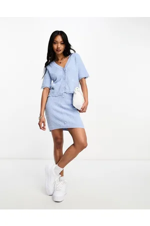 River Island Boucle mini skirt with diamante heart trim co-ord in light