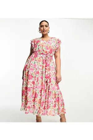 Forever New Ruffle shoulder midi dress in floral