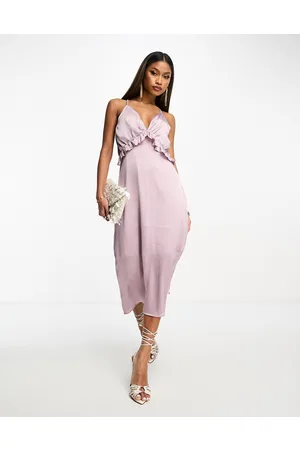 Y.A.S Satin cami midi dress with frill detail in rich silver lilac