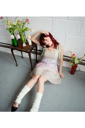 Labelrail X Lara Adkins tiered colourblock sequin mini smock dress in
