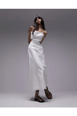 Topshop Scallop edge midi dress in ivory