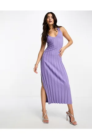 Style Cheat Knitted rib midaxi dress in lilac