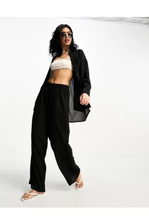 The Frolic Tourmaline shirred wide long trouser co-ord in pleated texture